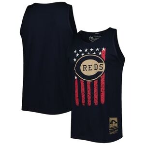 Men's Cincinnati Reds Navy Cooperstown Stars and Stripes Tank Top Size Medium